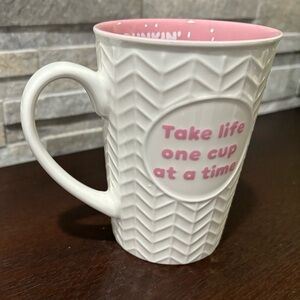 DUNKIN MUG TAKE LIFE ONE CUP AT A TIME PINK AND WHITE